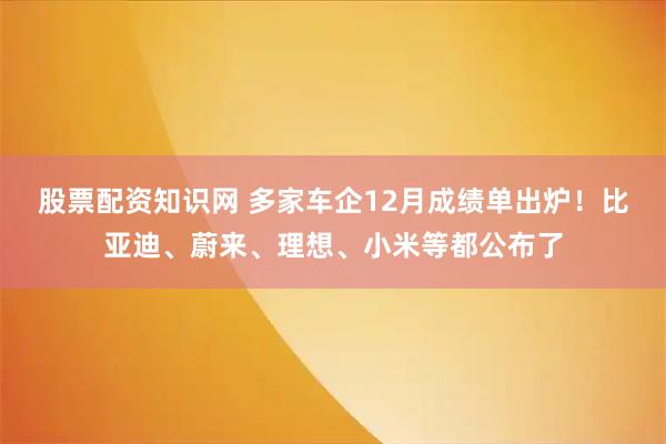 股票配资知识网 多家车企12月成绩单出炉!比亚迪、蔚来、理想、小米等都公布了